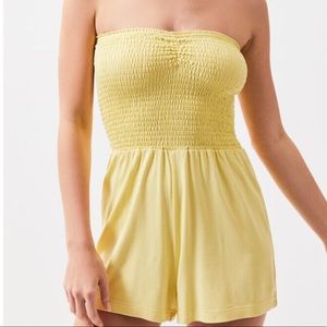PacSun Yellow Strapless Smocked Romper